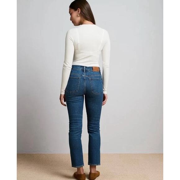 American Eagle AE77 Premium Straight Crop Jeans Sz 4 Button Fly Organic Cotton - Picture 10 of 16